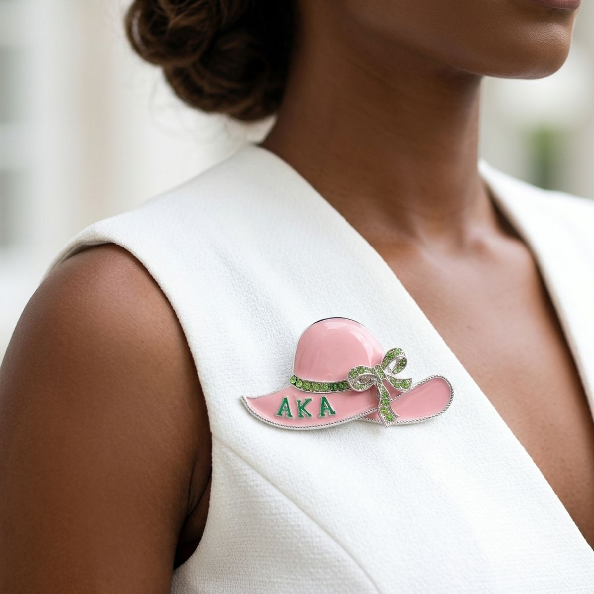 Alpha Kappa Alpha Rhinestone Pink Hat Brooch Pin
