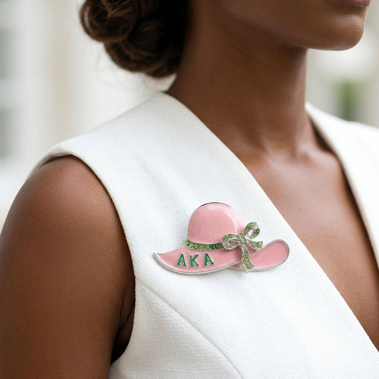 Alpha Kappa Alpha Rhinestone Pink Hat Brooch Pin