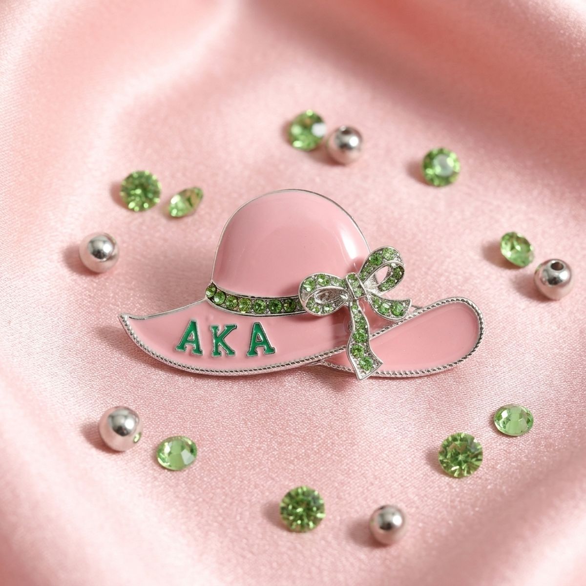Alpha Kappa Alpha Rhinestone Pink Hat Brooch Pin