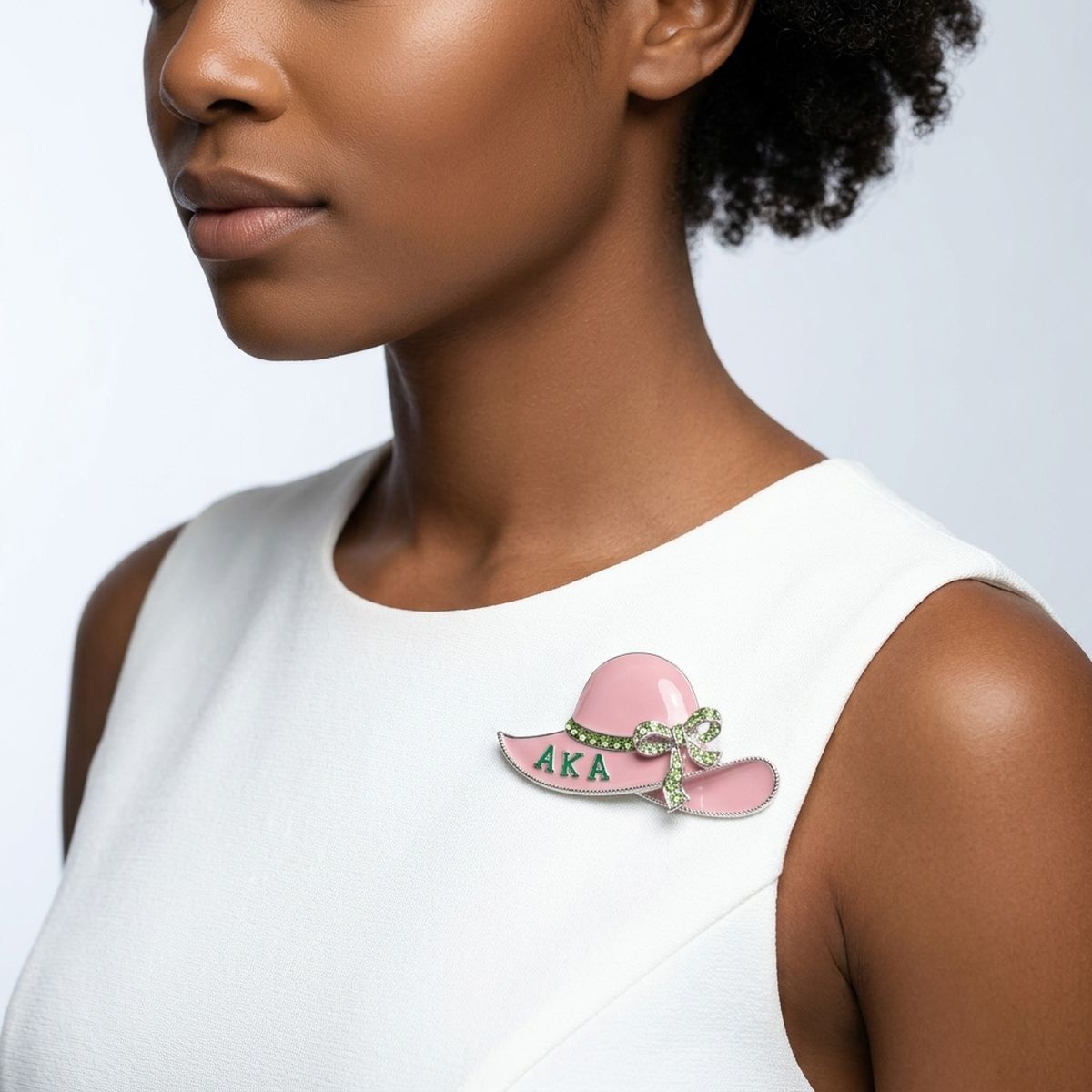 Alpha Kappa Alpha Rhinestone Pink Hat Brooch Pin
