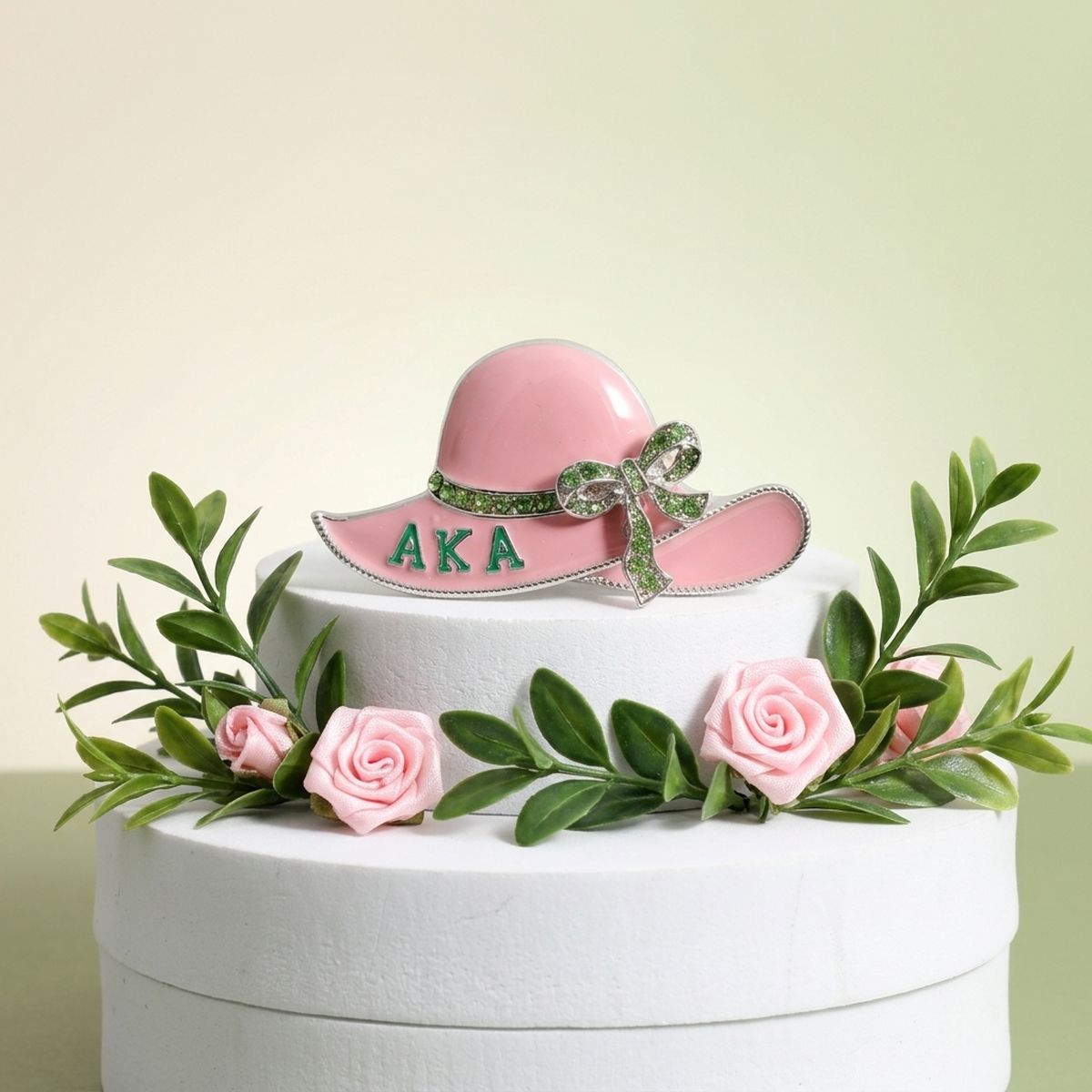 Alpha Kappa Alpha Rhinestone Pink Hat Brooch Pin