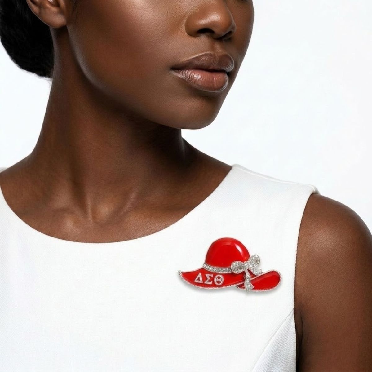 Delta Sigma Theta Rhinestone Red Hat Brooch Pin