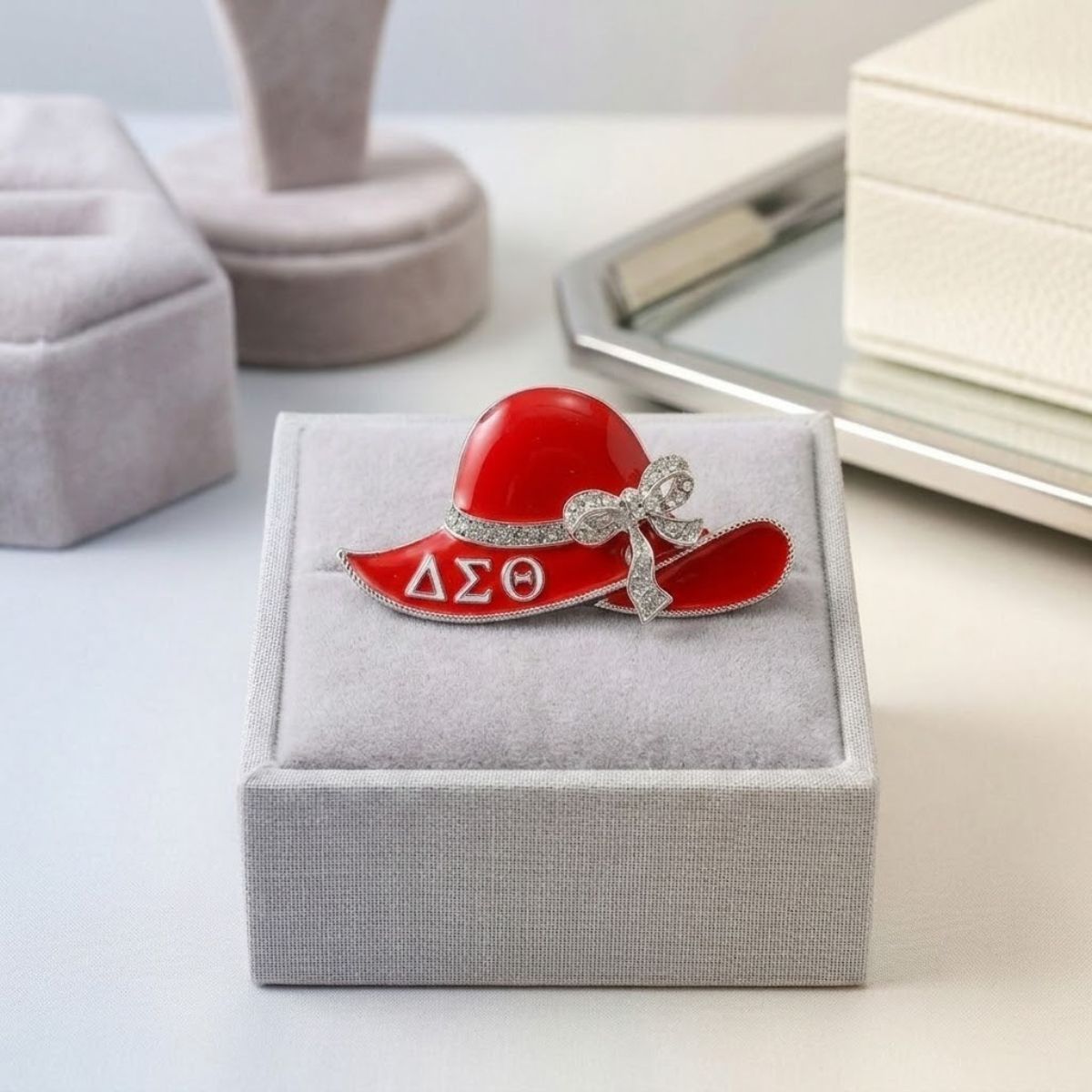Delta Sigma Theta Rhinestone Red Hat Brooch Pin