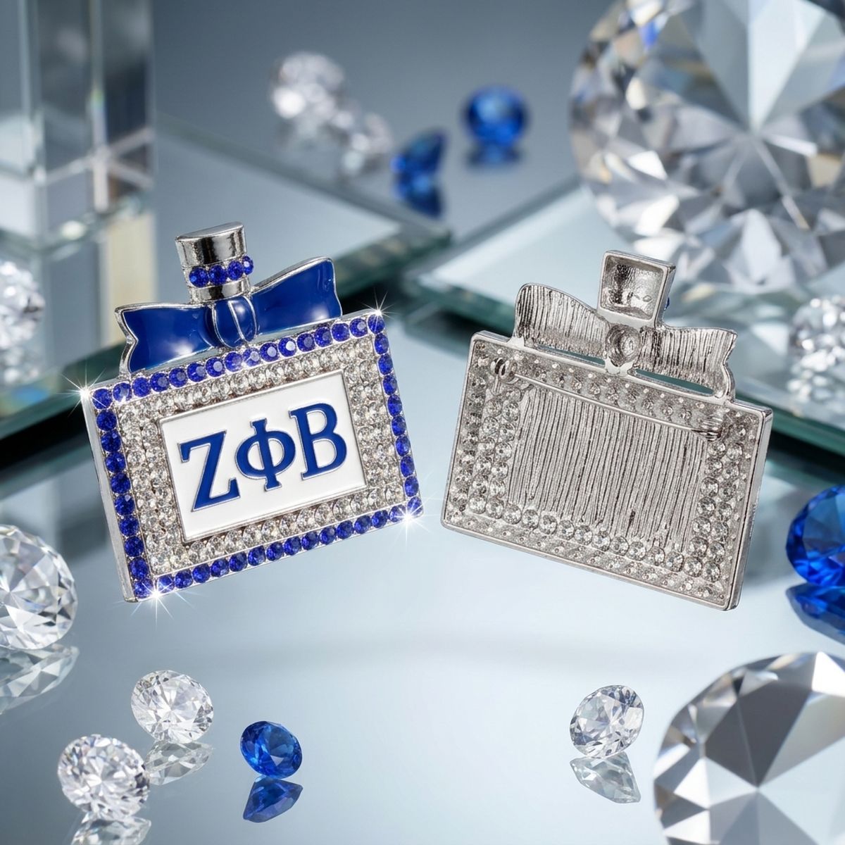 ZPB Blue and White Rhinestone Perfume Brooch