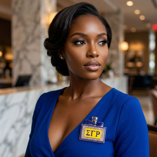 SGRHO Blue and Gold Rhinestone Perfume Brooch