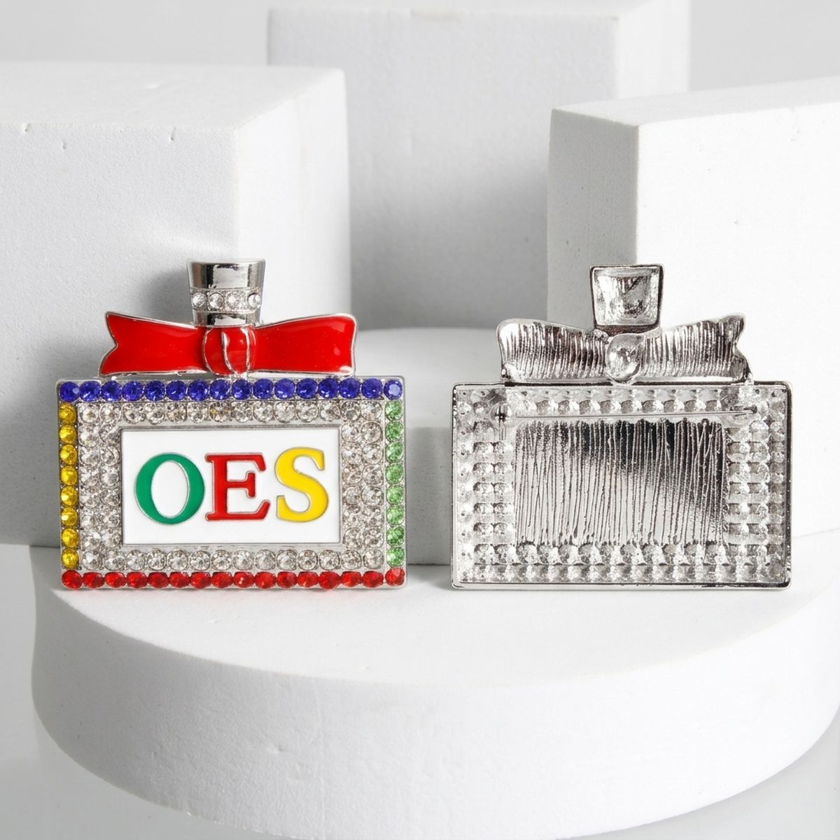 OES Multicolor Rhinestone Perfume Brooch