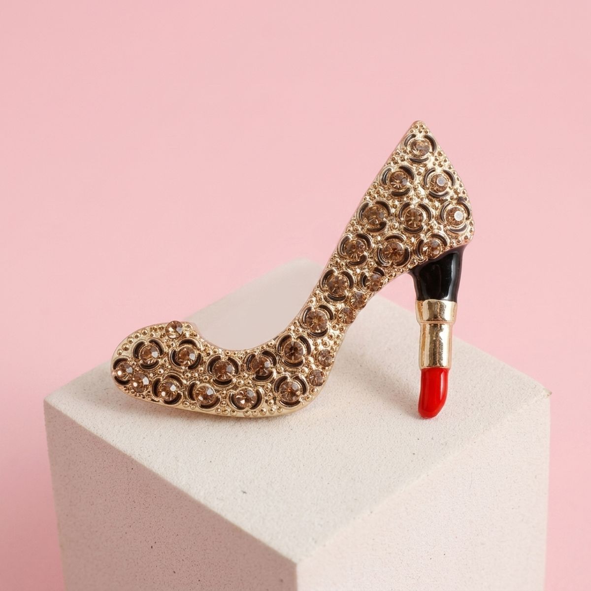Gold & Brown Leopard High Heel Lipstick Brooch