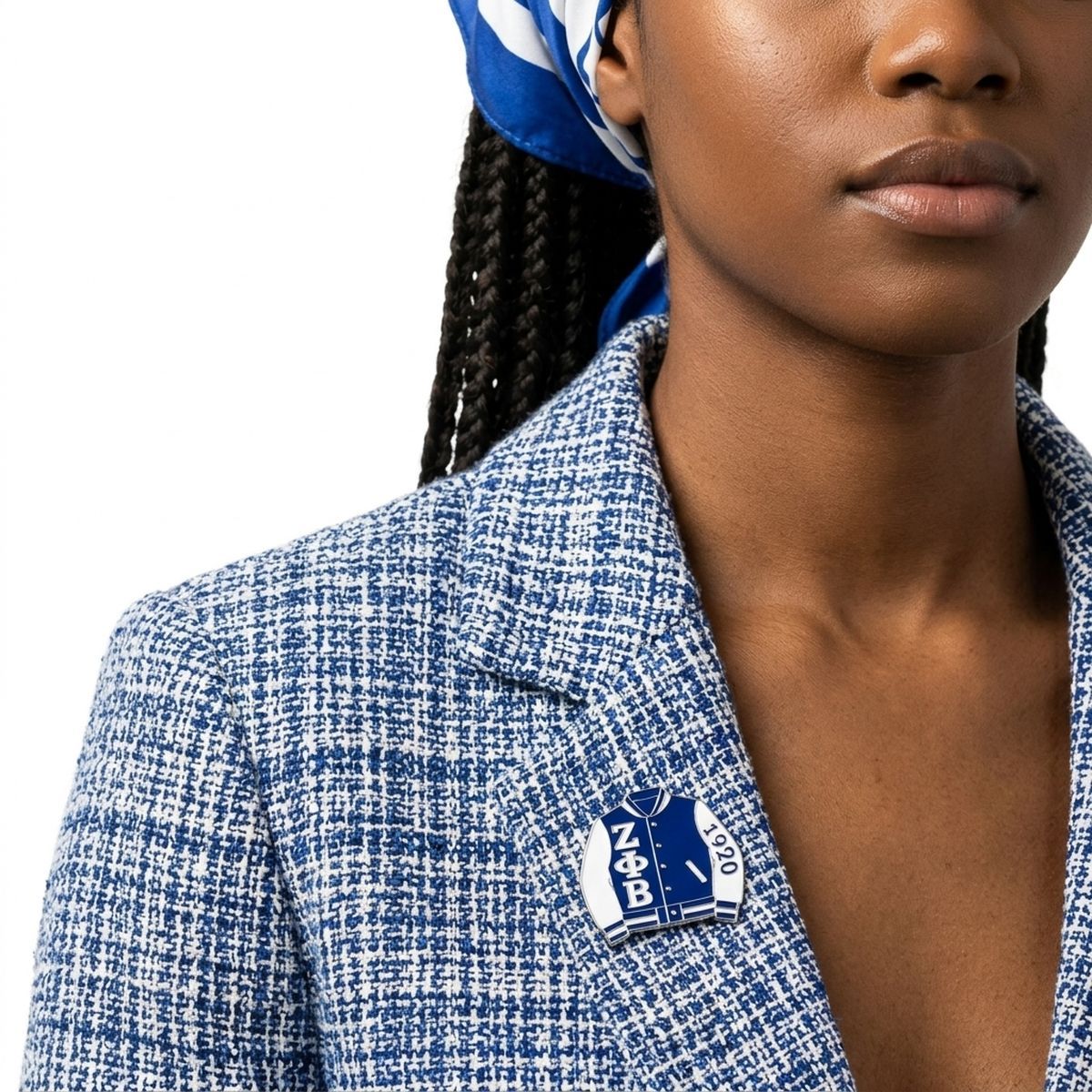ZPB Varsity Jacket Blue and White Brooch Pin