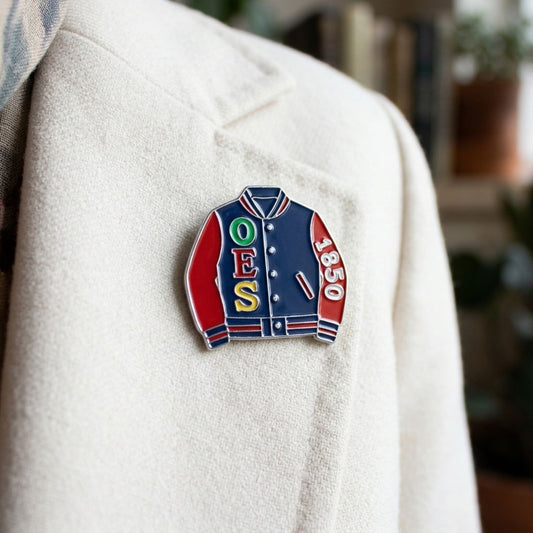 OES Red & Navy Varsity Jacket 1850 Brooch Pin