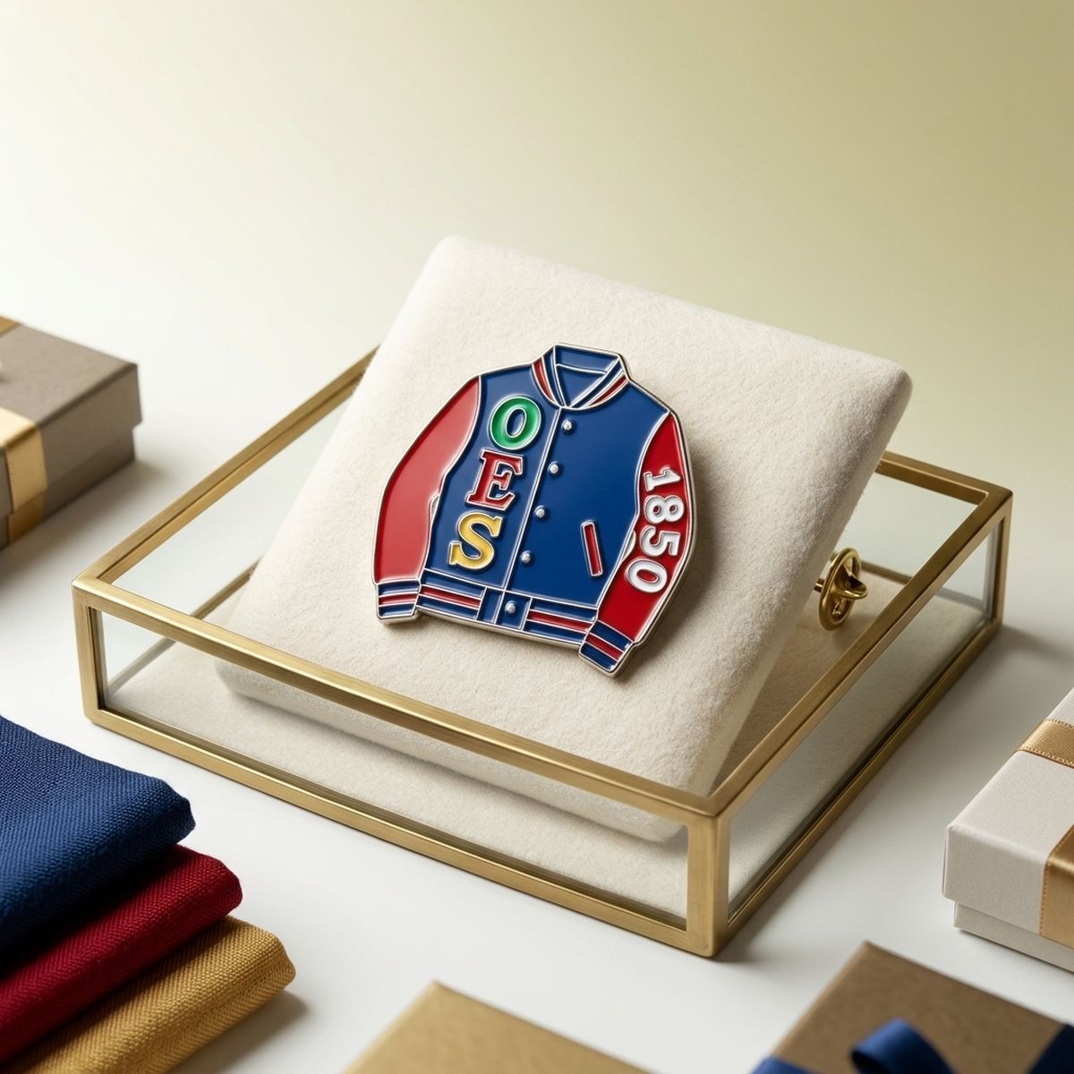 OES Red & Navy Varsity Jacket 1850 Brooch Pin