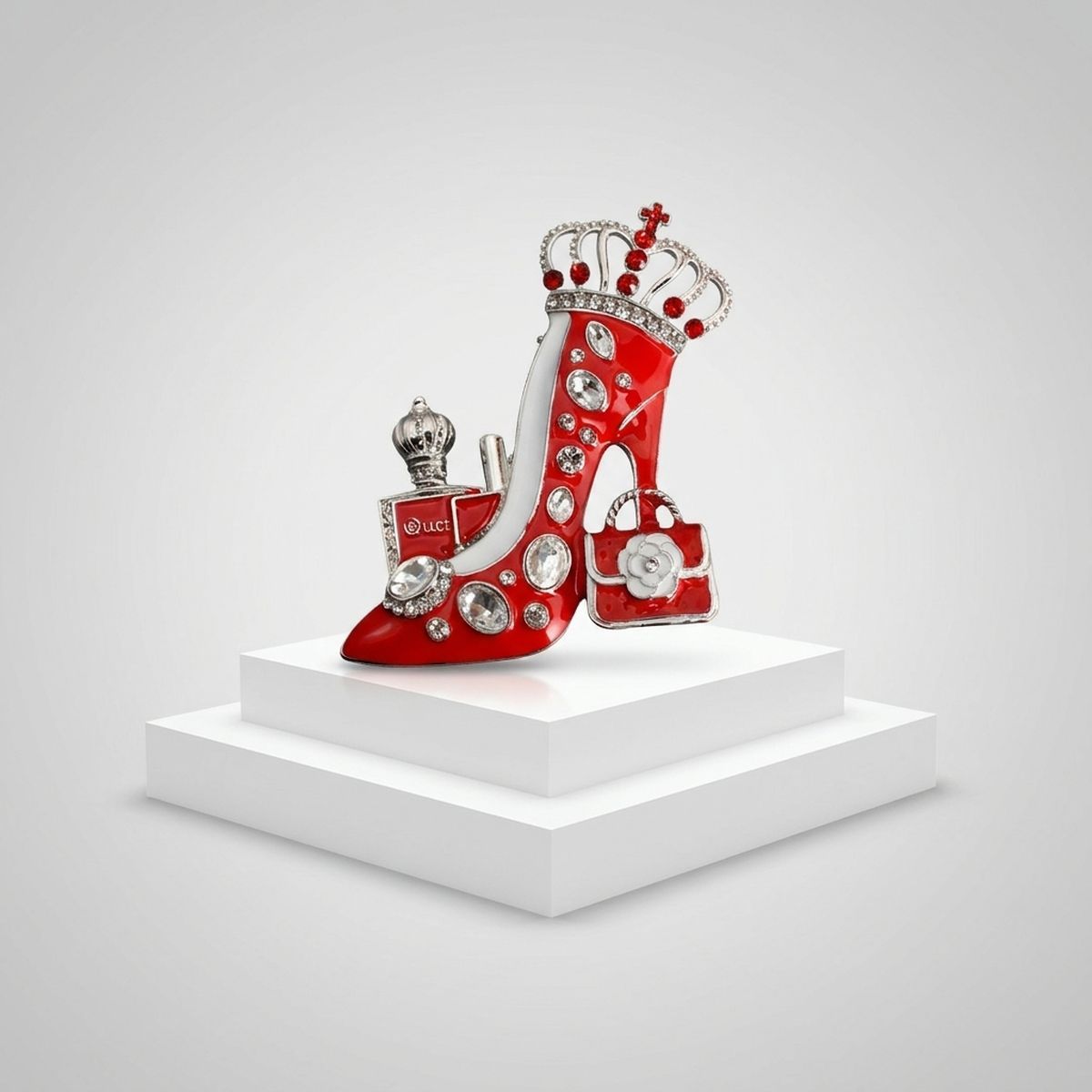 Red White Silver High Heel Queen Brooch Pin
