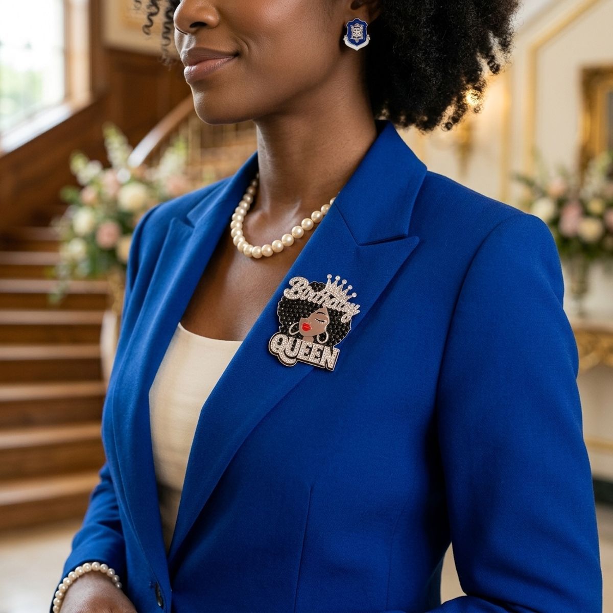 Silver Birthday Queen Afro Crown Rhinestone Brooch