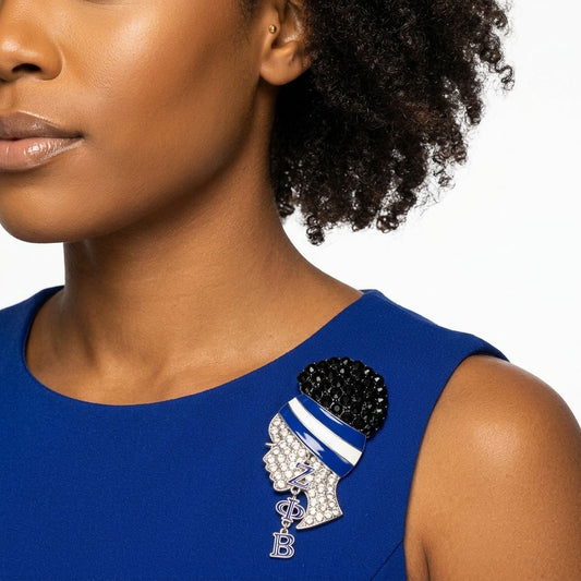 ZPB Rhinestone Blue White Woman Profile Brooch