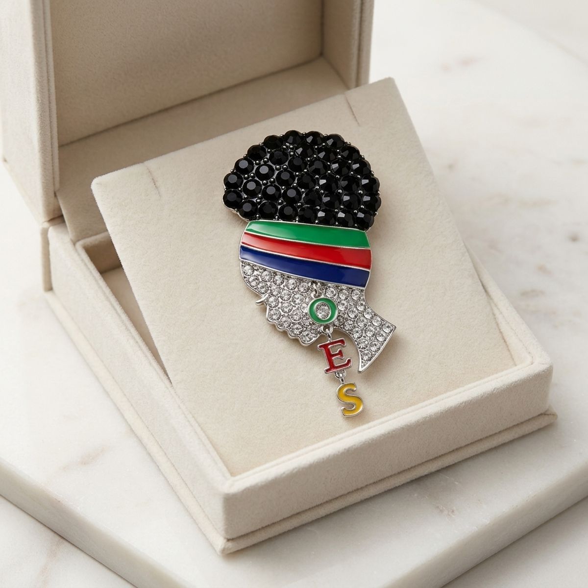 OES Rhinestone Multicolor Woman Profile Brooch