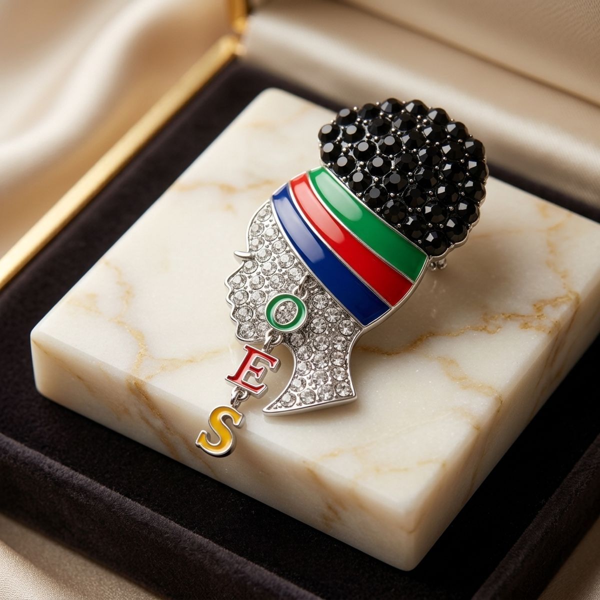 OES Rhinestone Multicolor Woman Profile Brooch