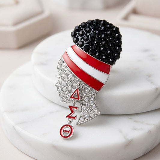 DST Rhinestone Red White Woman Profile Brooch