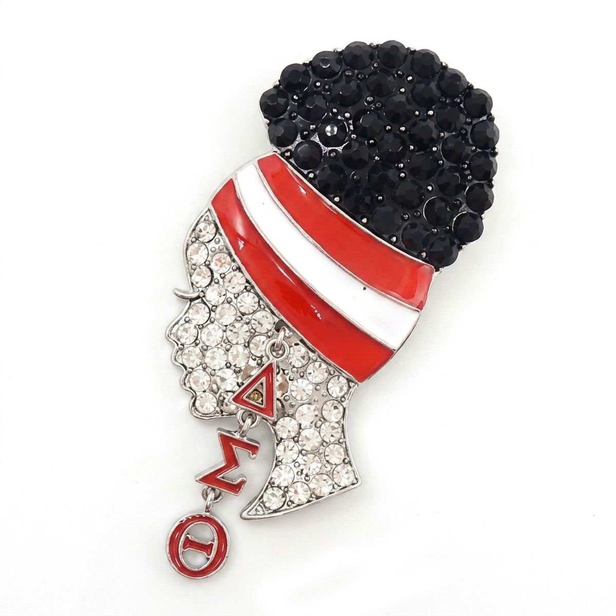 DST Rhinestone Red White Woman Profile Brooch