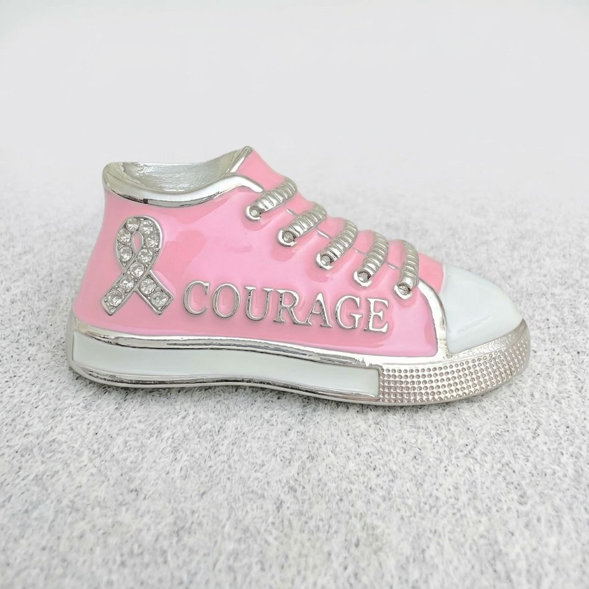 Pink Breast Cancer Hope Sneaker Silver Brooch Pin