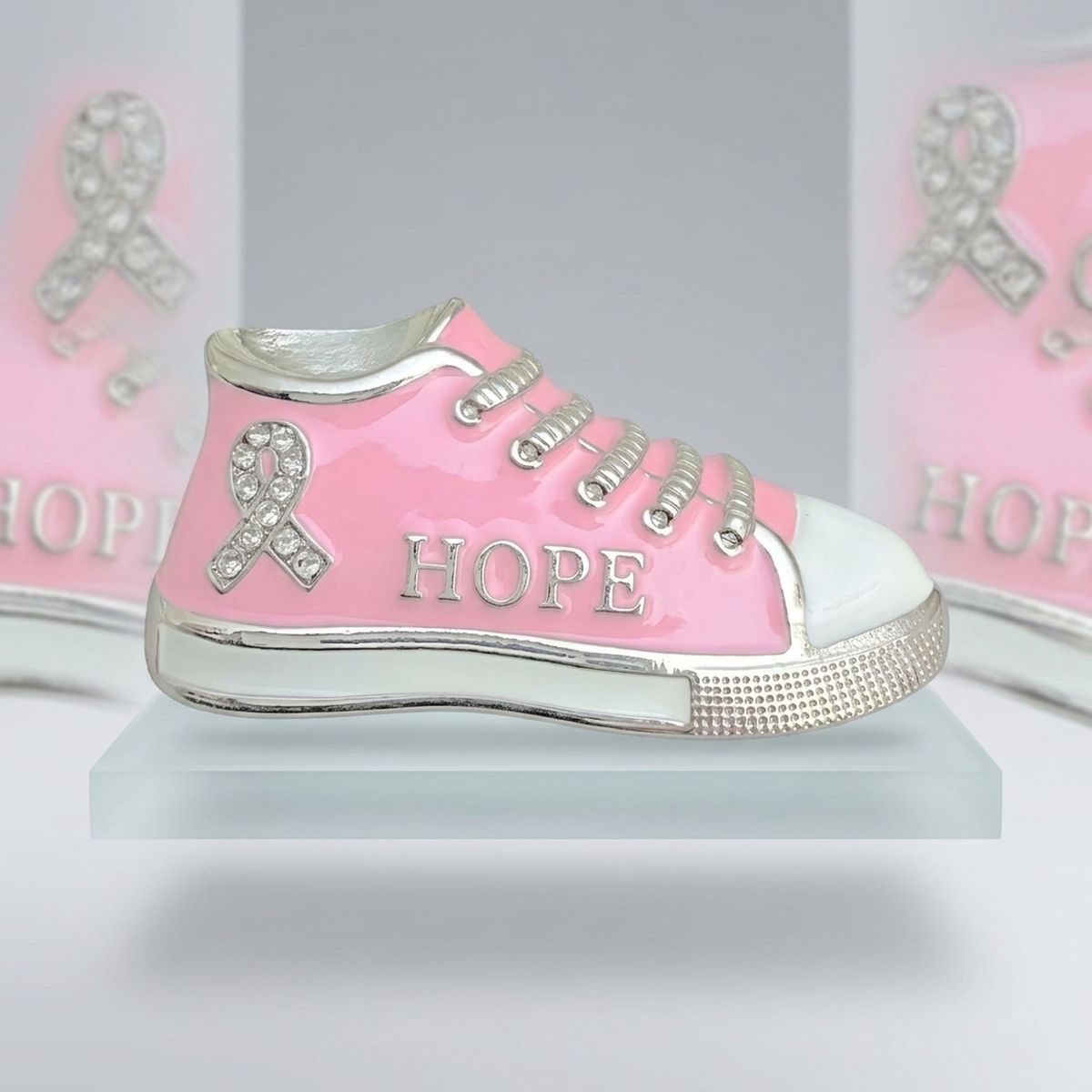 Pink Breast Cancer Hope Sneaker Silver Brooch Pin