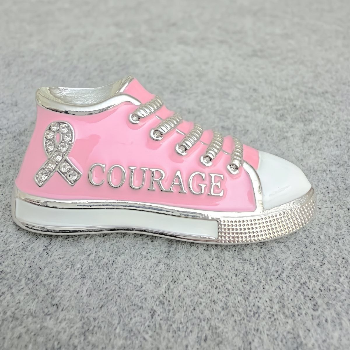 Pink Breast Cancer Hope Sneaker Silver Brooch Pin