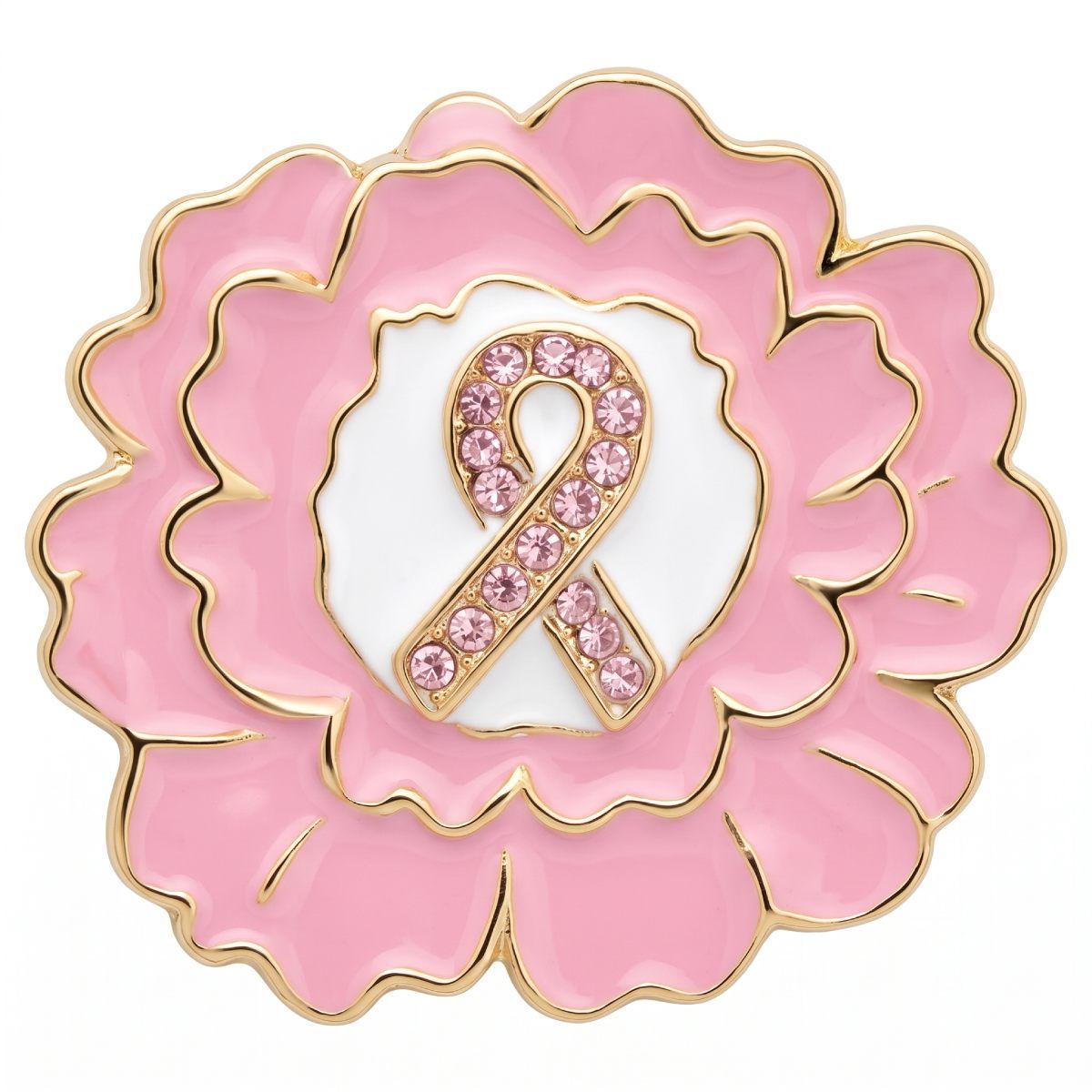 Pink Breast Cancer Awareness Gold Flower Brooch