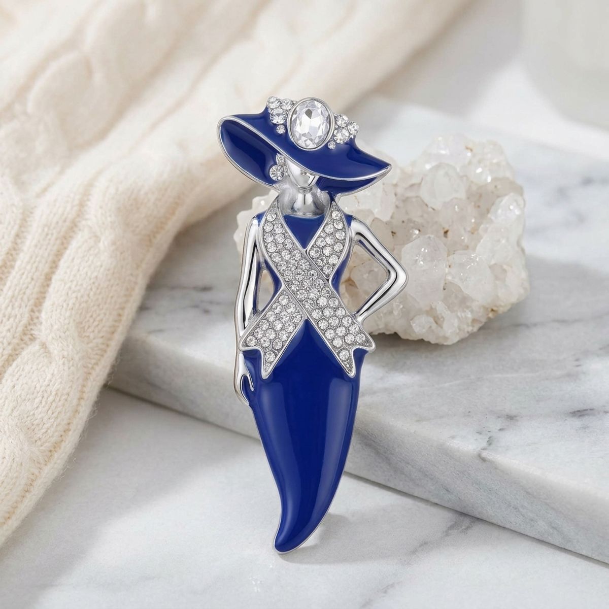 ZPB Blue Lady Breast Cancer Ribbon Brooch Pin