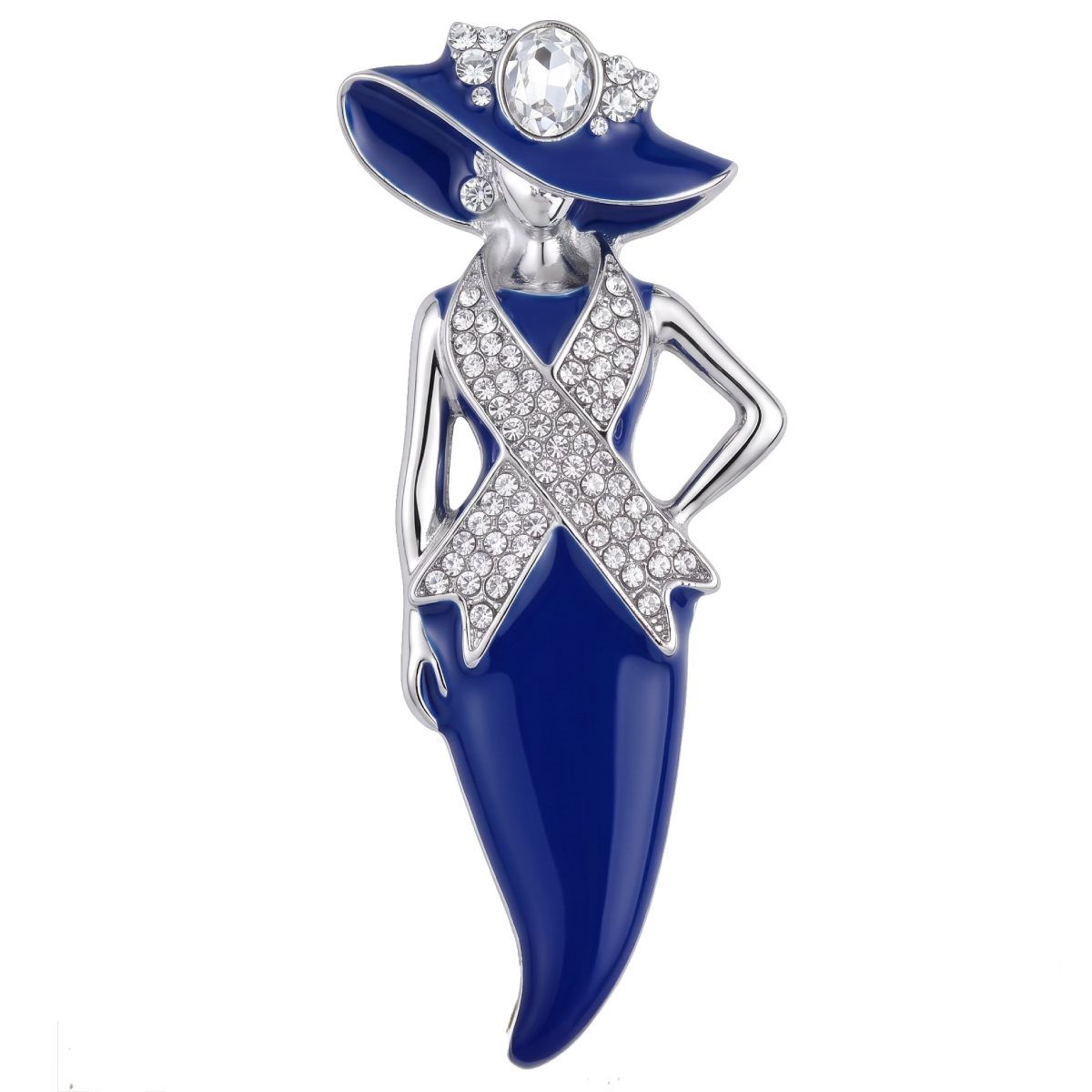 ZPB Blue Lady Breast Cancer Ribbon Brooch Pin