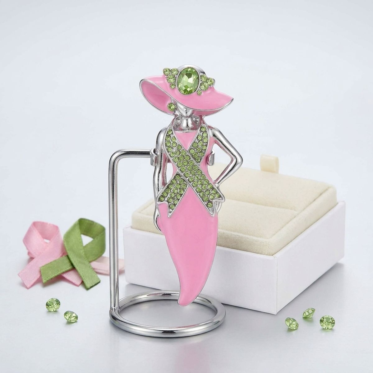 AKA Pink Lady Breast Cancer Ribbon Brooch Pin