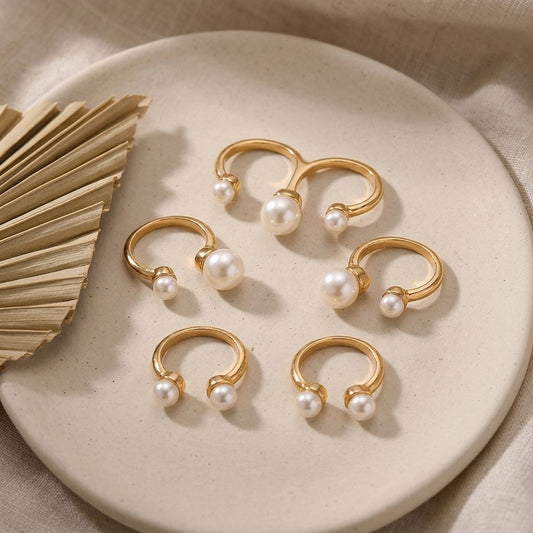 Cream Pearl Midi Ring Set