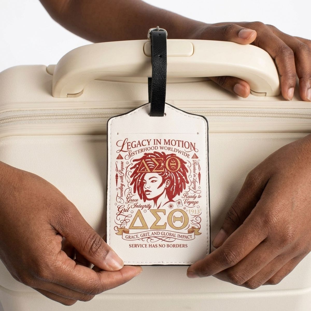DST Cream Faux Leather 2 Pcs Luggage Tag Set