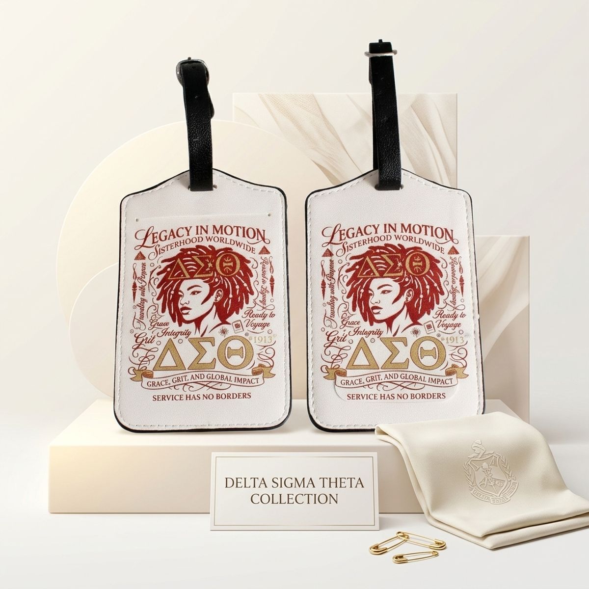 DST Cream Faux Leather 2 Pcs Luggage Tag Set
