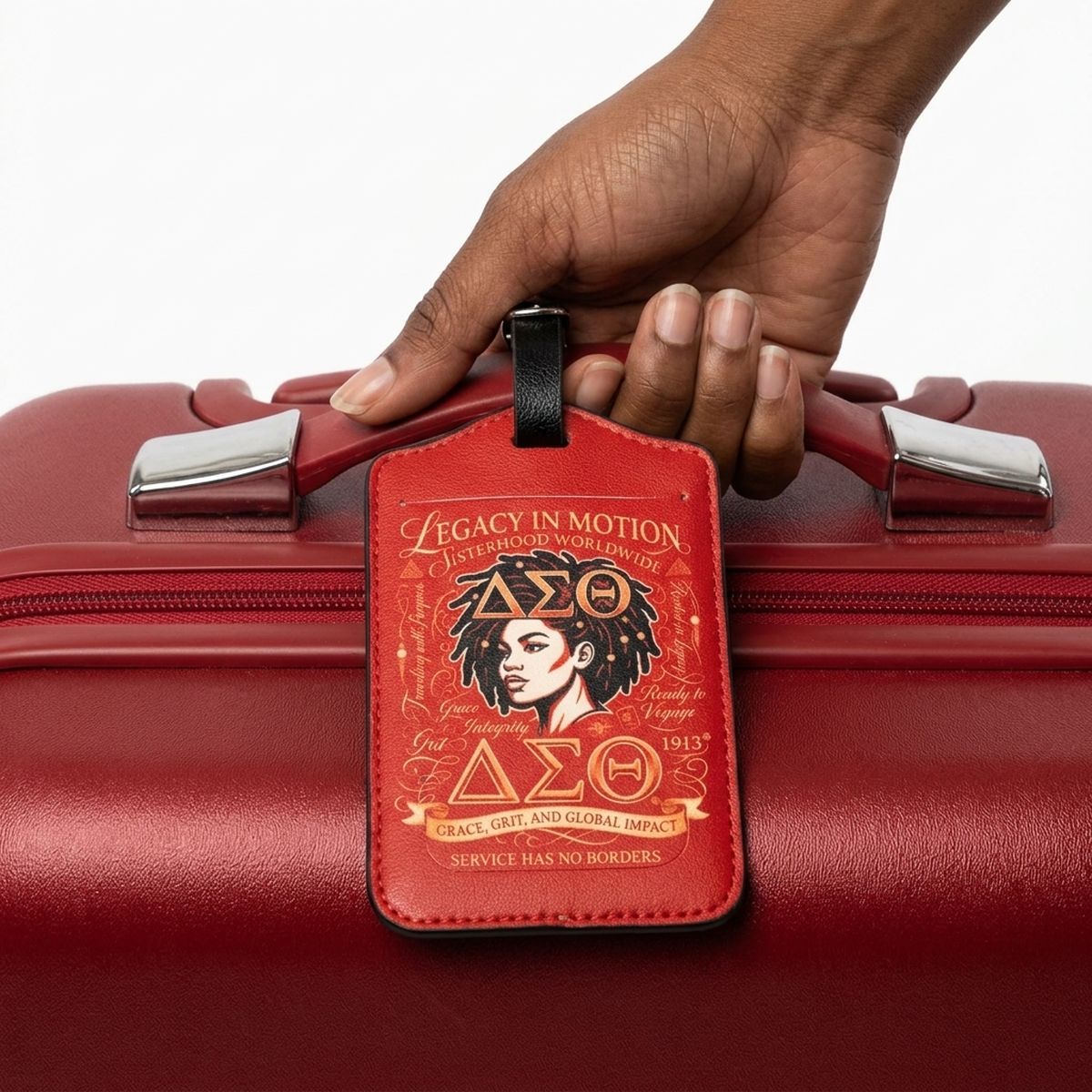 DST Red Faux Leather 2 Pcs Luggage Tag Set