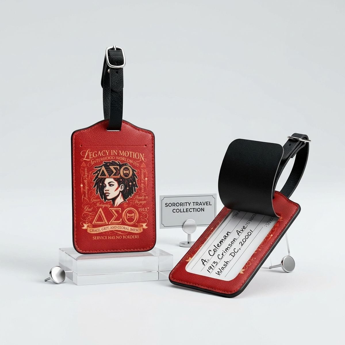 DST Red Faux Leather 2 Pcs Luggage Tag Set