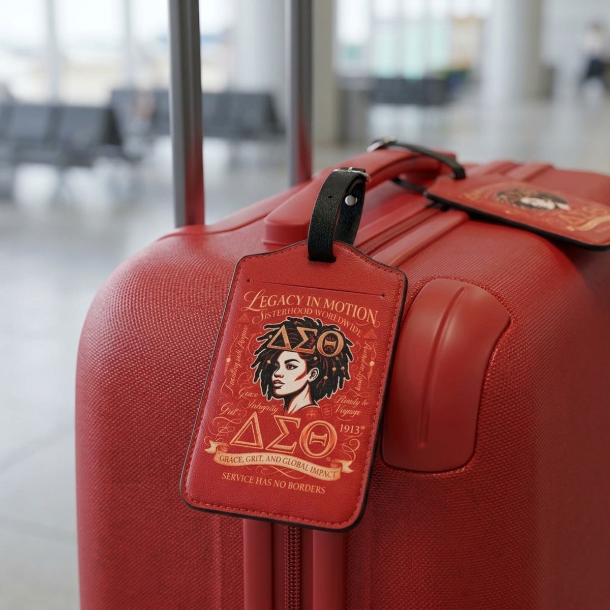 DST Red Faux Leather 2 Pcs Luggage Tag Set