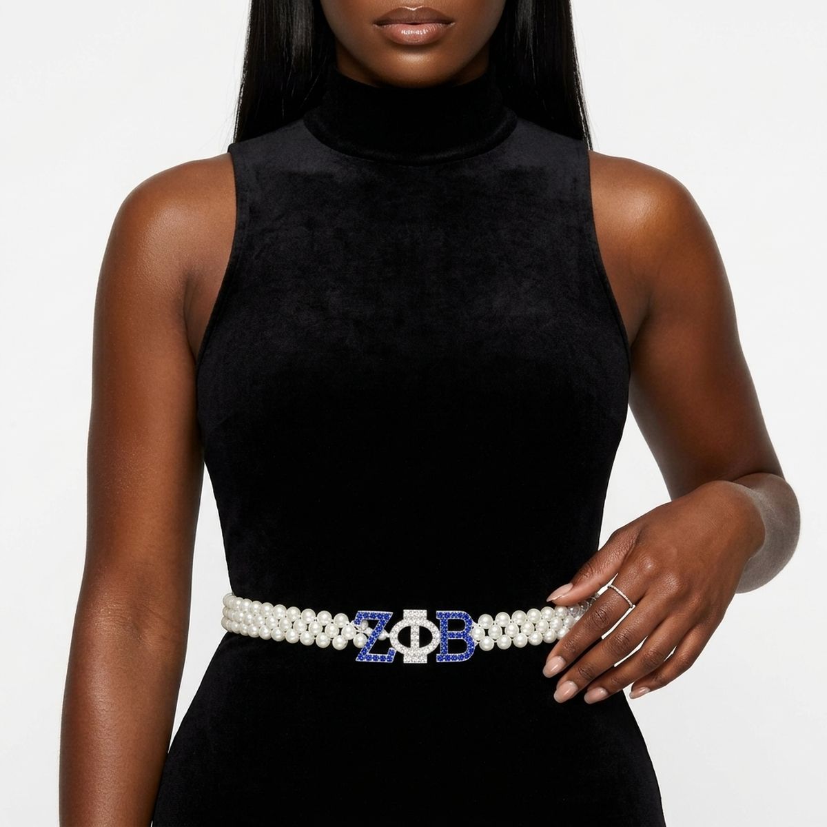 Zeta Phi Beta White Pearl Stretch Belt
