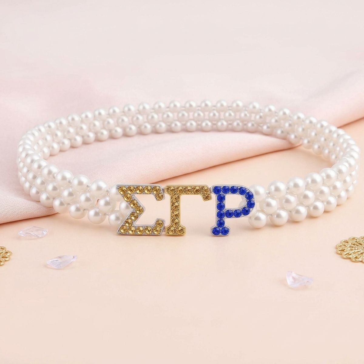 Sigma Gamma Rho White Pearl Stretch Belt