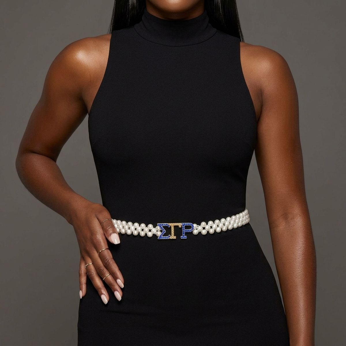Sigma Gamma Rho White Pearl Stretch Belt