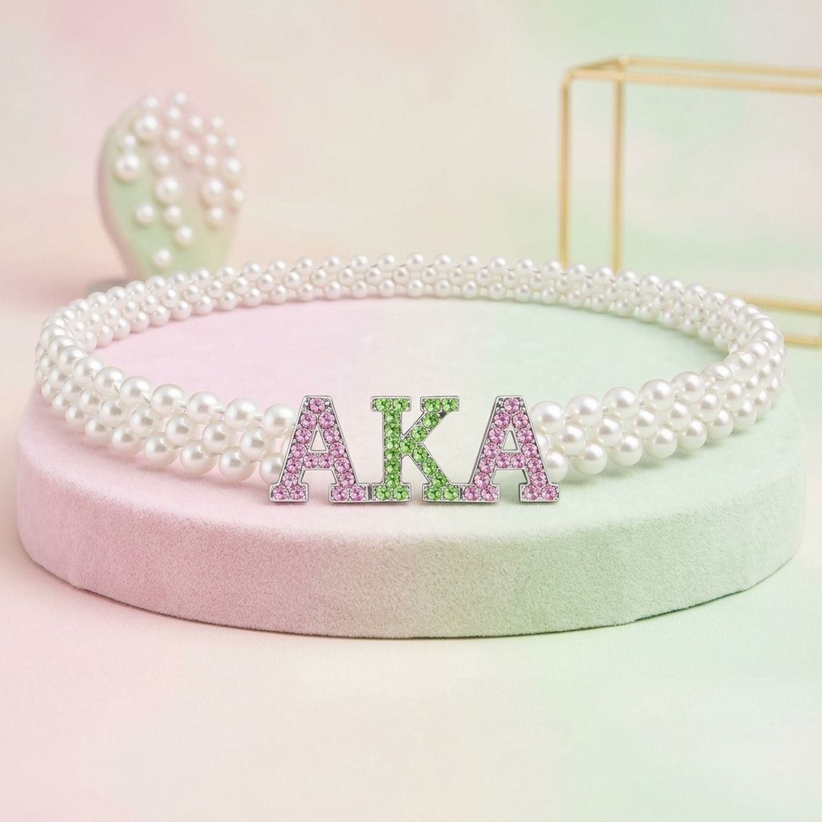 Alpha Kappa Alpha White Pearl Stretch Belt