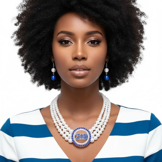 Pearl Necklace Blue White Zeta Set for Women
