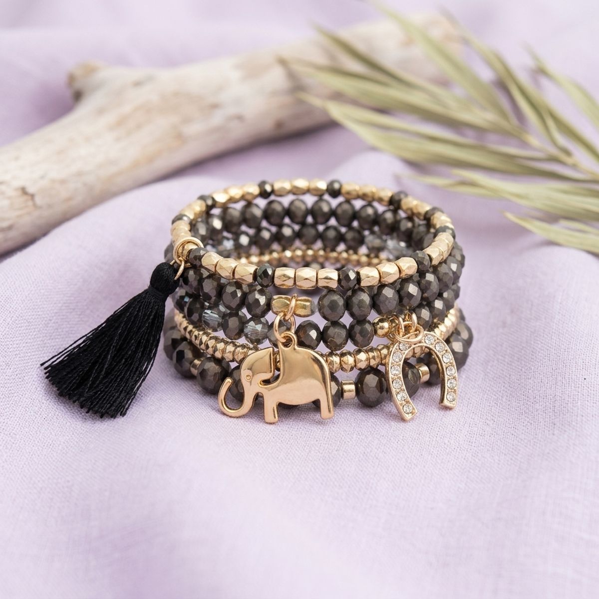 Black Elephant Horseshoe Bracelets