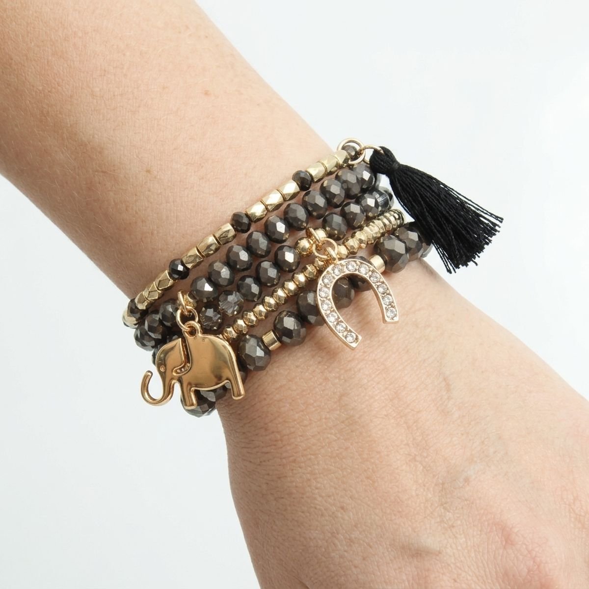 Black Elephant Horseshoe Bracelets