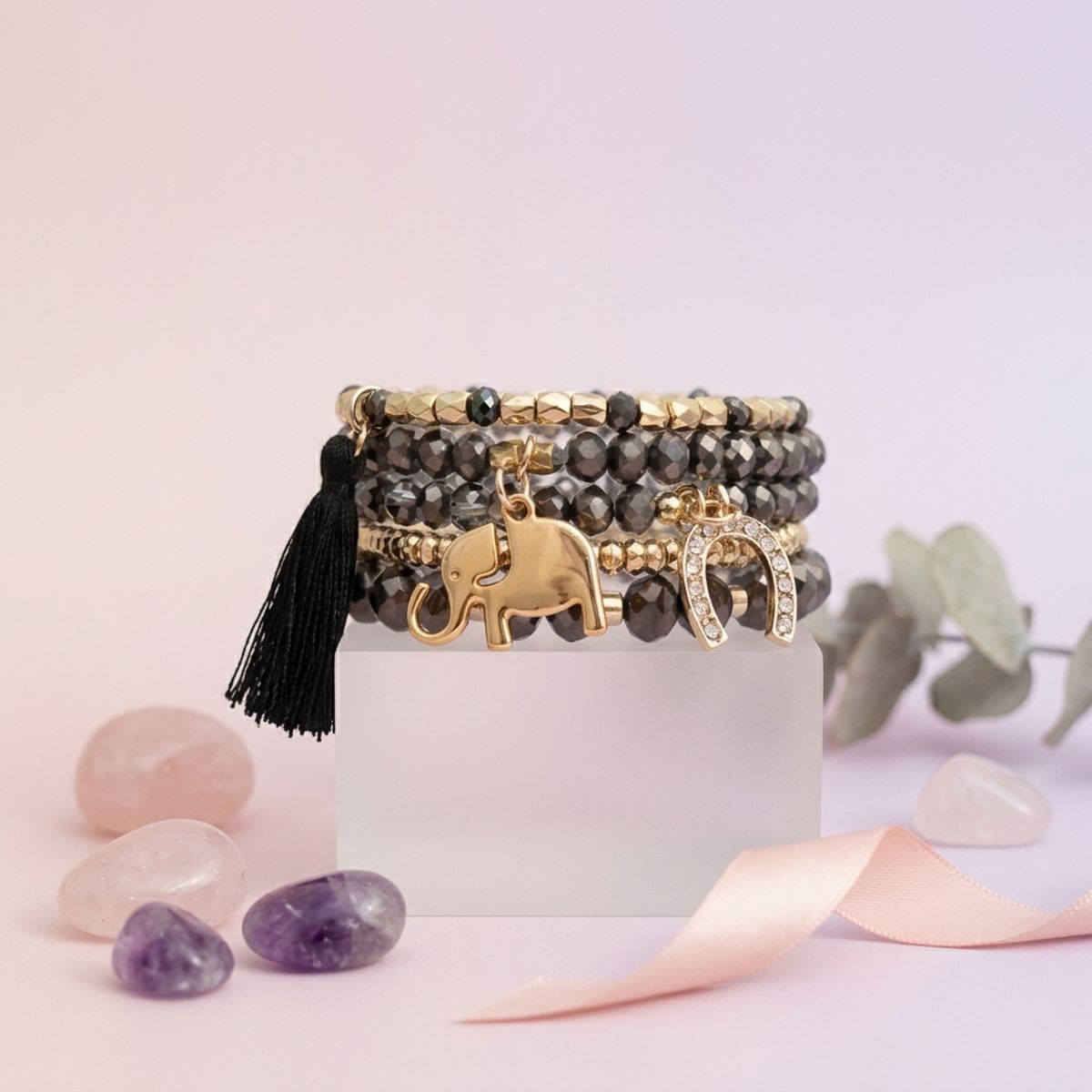 Black Elephant Horseshoe Bracelets