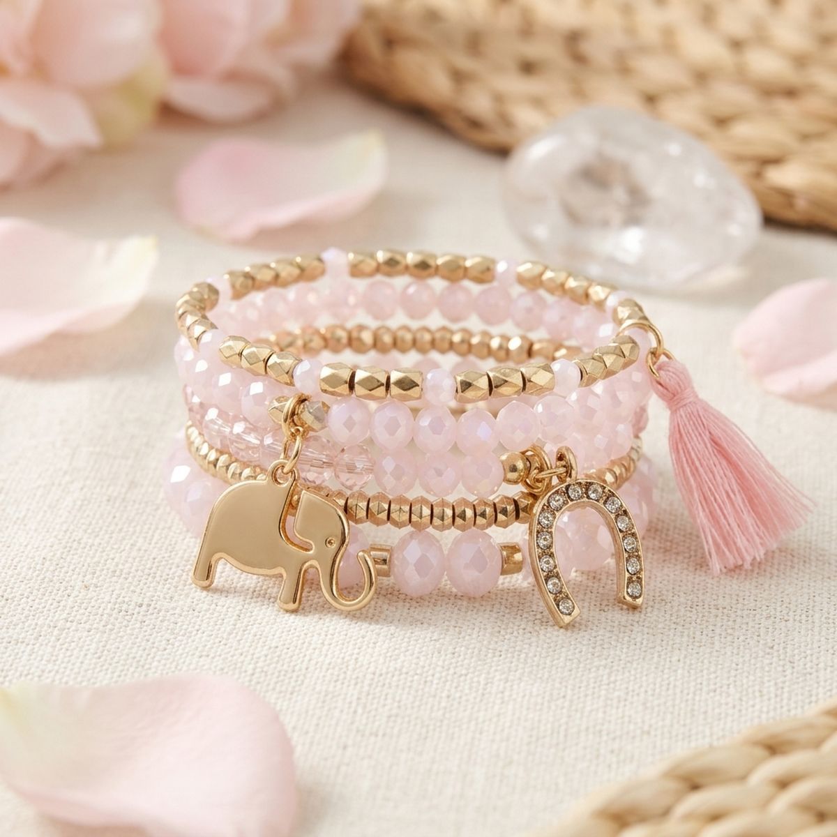 Light Pink Elephant Horseshoe Bracelets