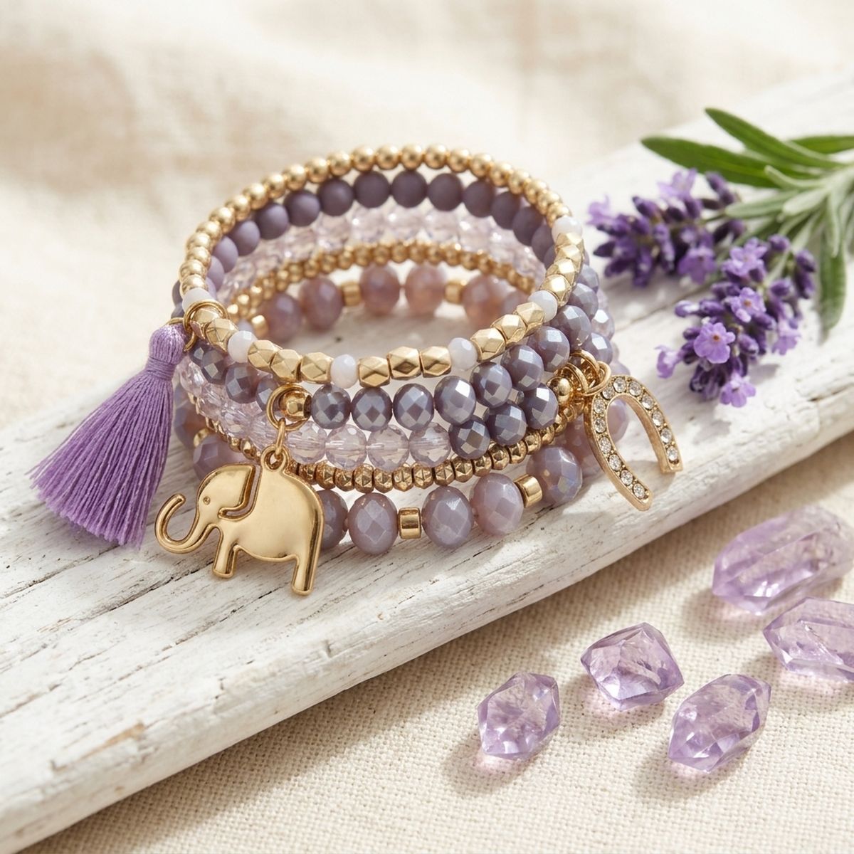 Light Purple Elephant Horseshoe Bracelets