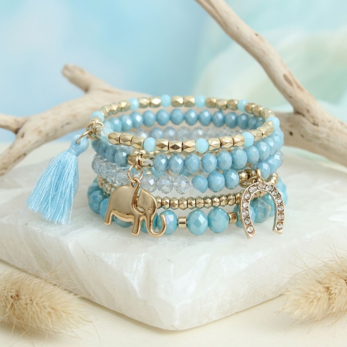 Light Blue Elephant Horseshoe Bracelets