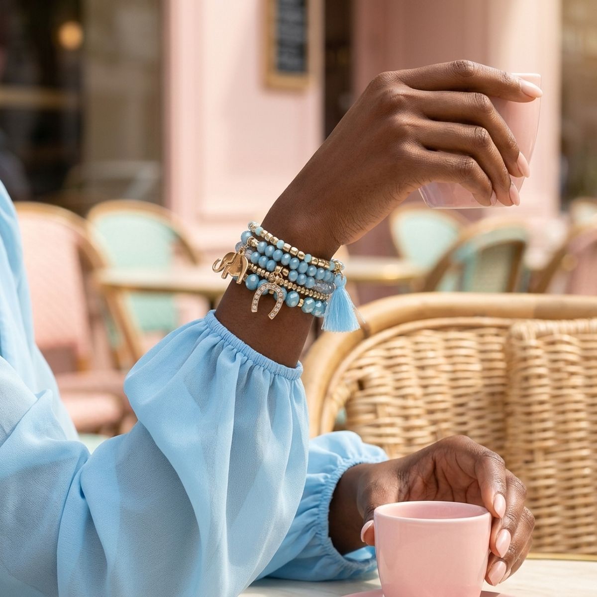 Light Blue Elephant Horseshoe Bracelets