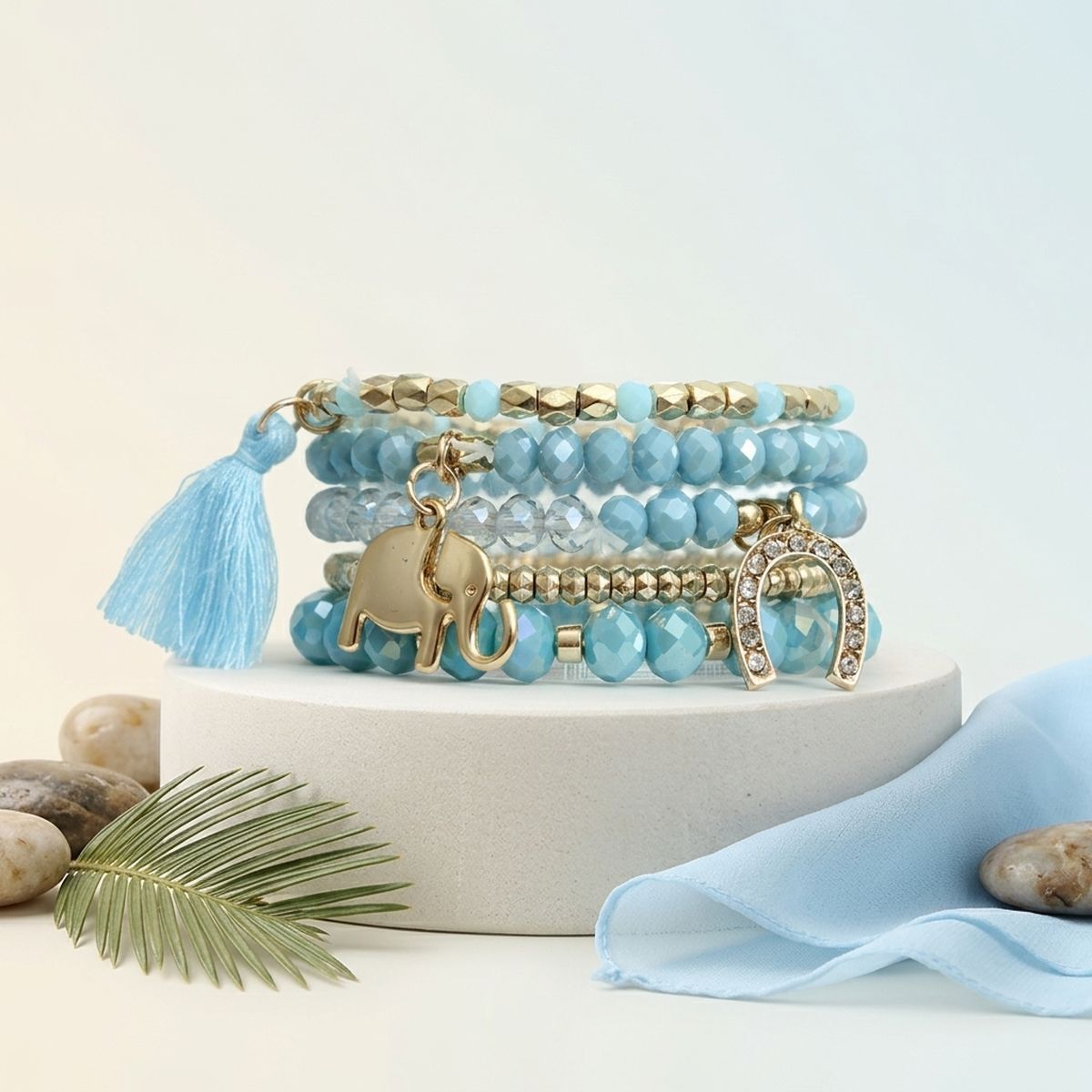 Light Blue Elephant Horseshoe Bracelets
