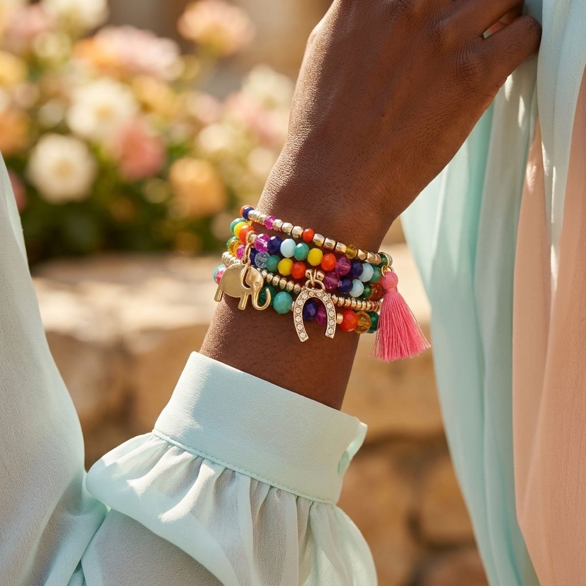 Rainbow Elephant Horseshoe Bracelets