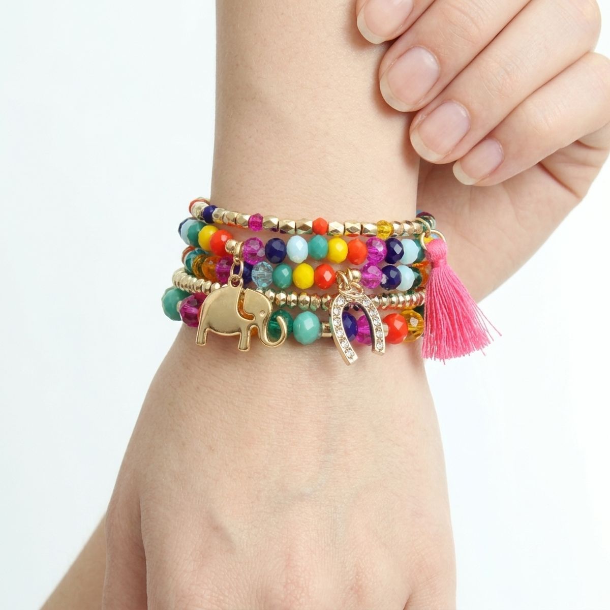 Rainbow Elephant Horseshoe Bracelets