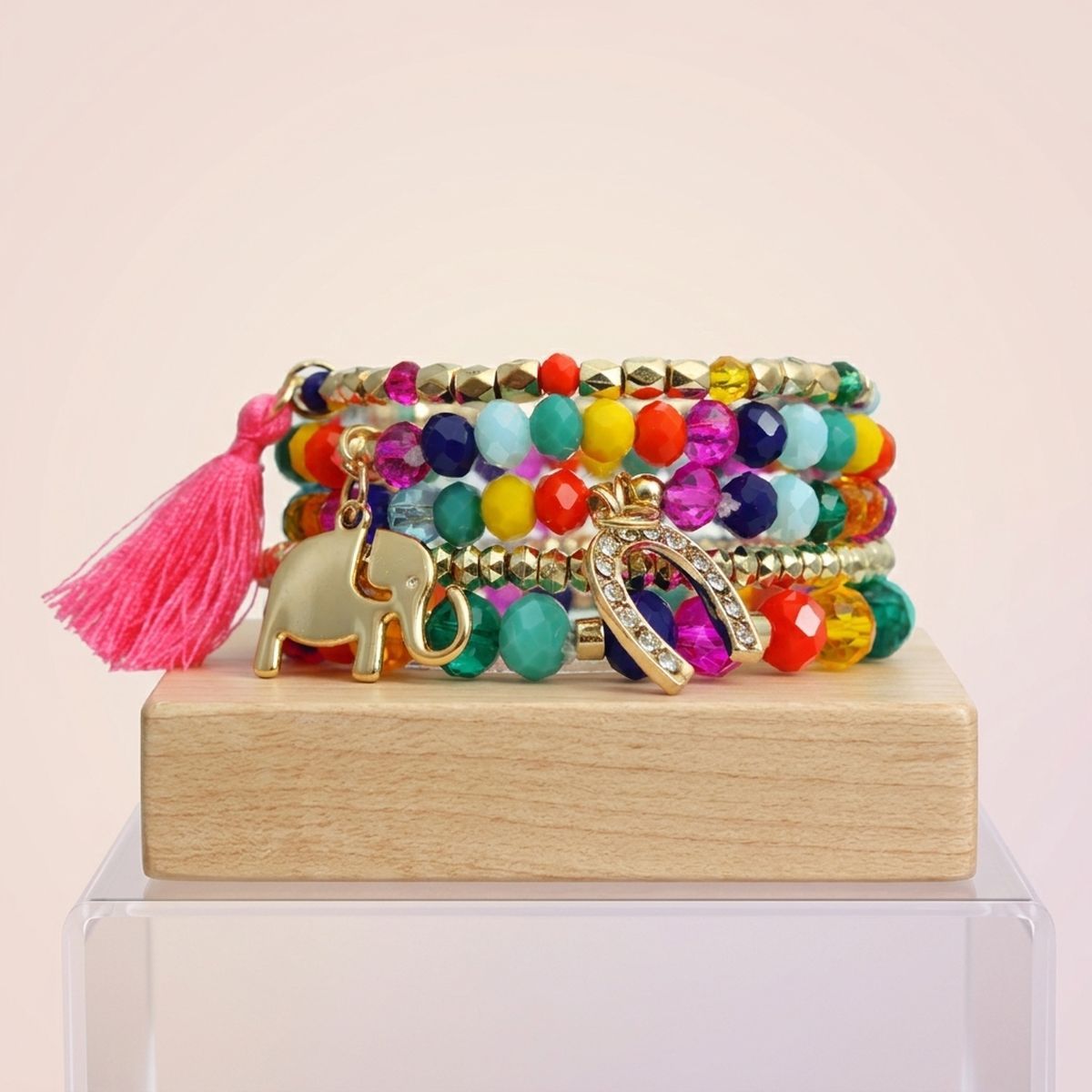 Rainbow Elephant Horseshoe Bracelets